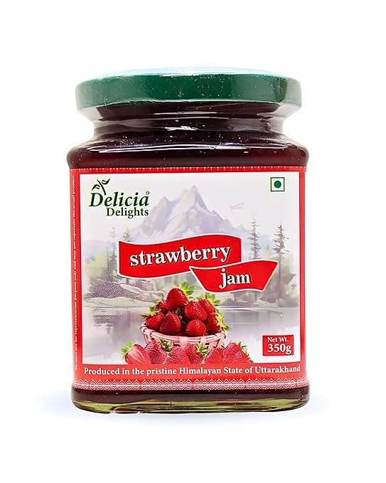 Delicia Delights Strawberry Jam 350g | Made with Real Strawberry Pulp | Delicious Fruit Spread for Bread, Toast & Desserts | Rich Fruity Taste | Crafted in Uttarakhand Himalayas