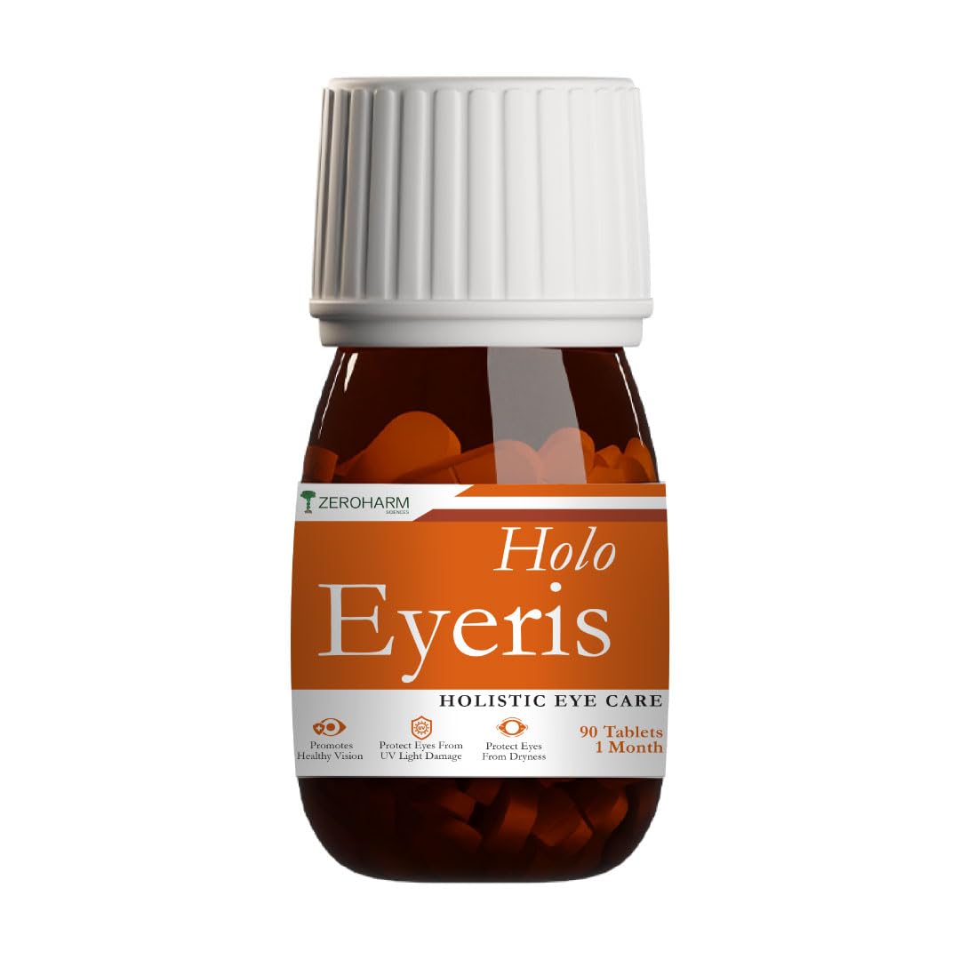 ZEROHARM Holo Eyeris | With Lutein, Zeaxanthin Eye Supplement | Supports Healthy Vision, Helps Reduce Digital Eye Strain & Fatigue from High Screen Time for Men, Women & Students - 90 Tablets