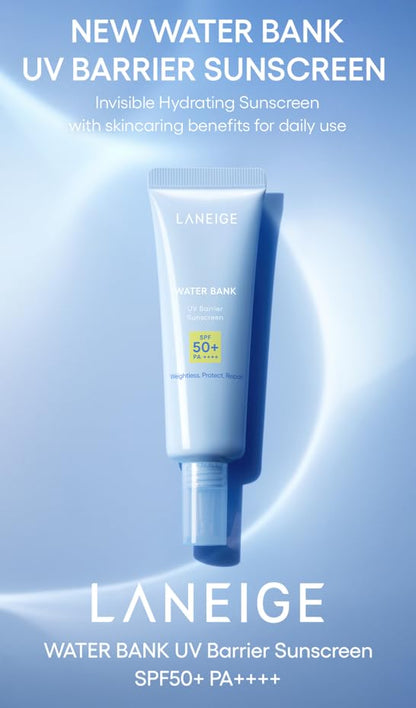 Laneige Water Bank UV Barrier Sunscreen on a blue background