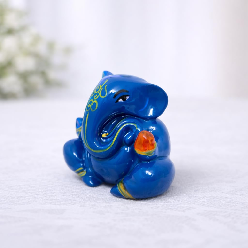 Resin Lord Ganesha Idol Car Dashboard 5x5cm (Blue)