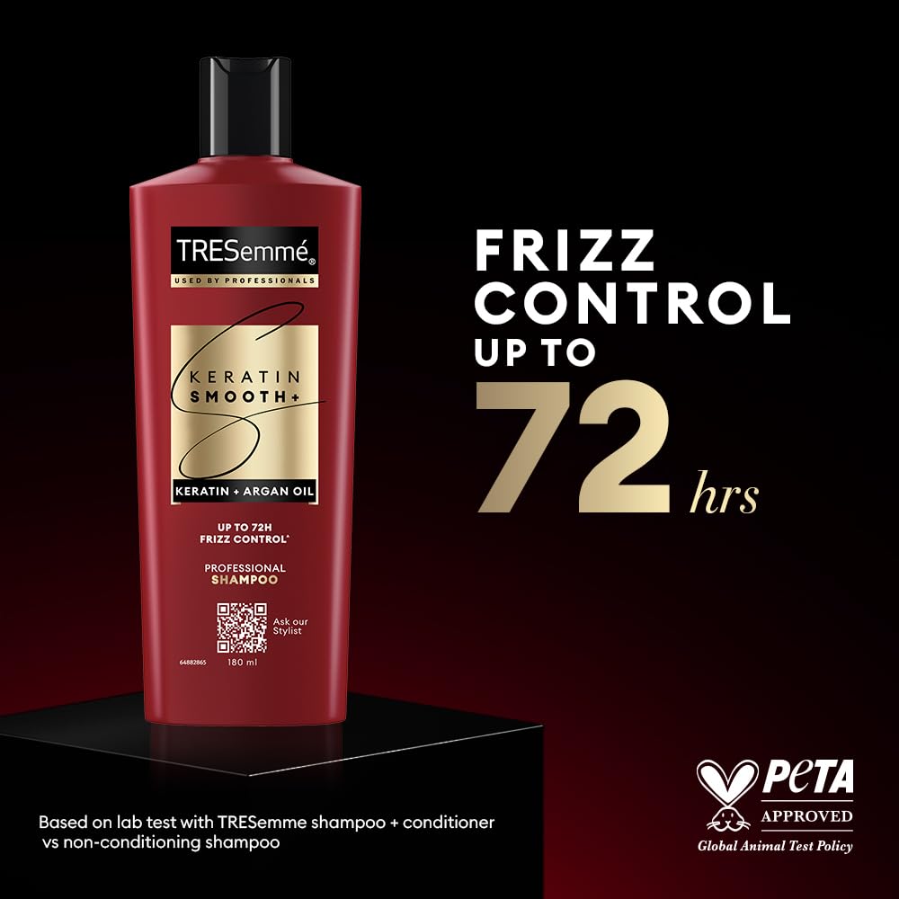 TRESemme Keratin Smooth+ Shampoo With Keratin Protein and Argan Oil | Salon-Like Smooth Hair | Up To 72H Frizz Control