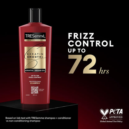 TRESemme Keratin Smooth+ Shampoo With Keratin Protein and Argan Oil | Salon-Like Smooth Hair | Up To 72H Frizz Control