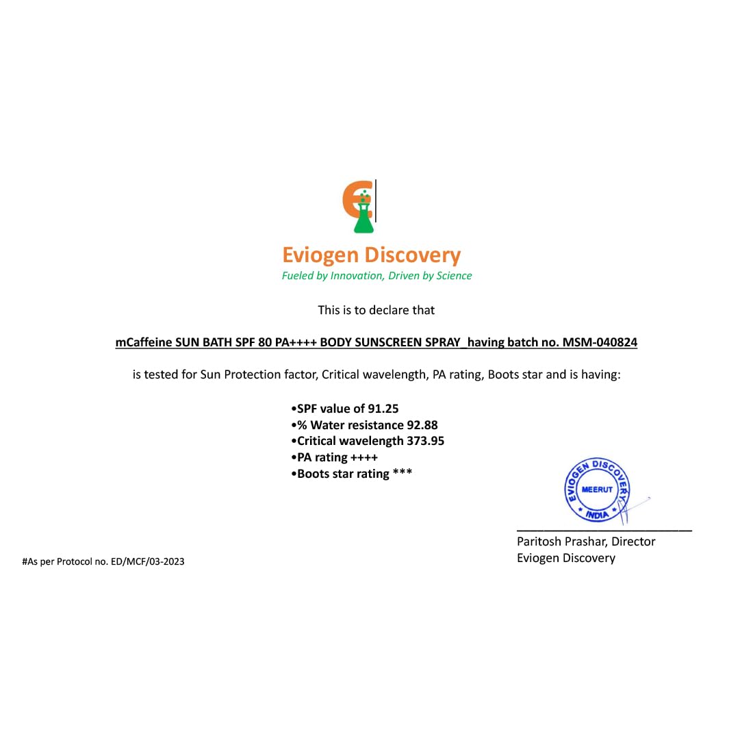 Eviogen Discovery document with product details on a white background