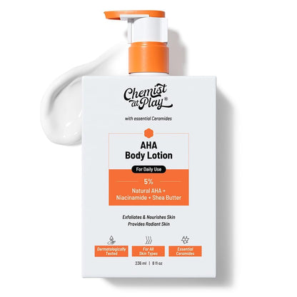 Chemist At Play 5% AHA Body Lotion for Smooth & Hydrated Skin 236ml | Exfoliates Dead Skin | Reduces Signs of Ageing | Smoothen & Moisturizes Skin | 5% (Natural AHA, Niacinamide & Shea Butter