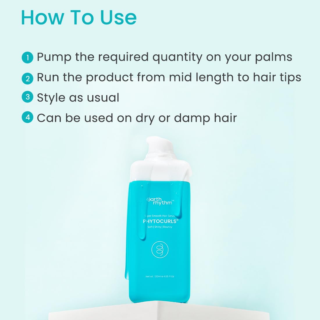 Earth Rhythm Phyto Curl Hair Serum with Murumuru Butter and Vitamin E | Light weight | Soften Hair Locks | Protect from Heat Damage - 120ml
