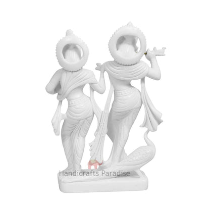 Handicrafts Paradise White Marble Radha Krishna MurtiHandcrafted Statue Showcasing Krishna with Flute God Idol for Home Temple Decor & Devotional Gift - 7 Inch