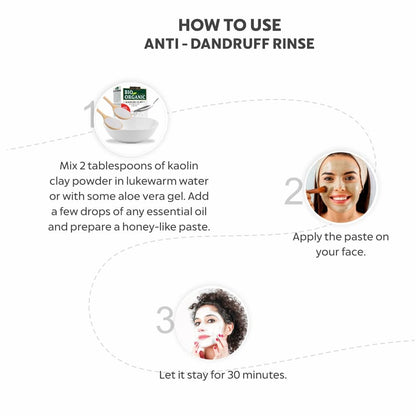 Instructions on how to use anti-dandruff rinse with a product image and steps.