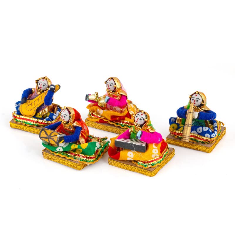 JH Gallery Recycled Material Rajasthani Musician Bawla Puppets Idol 7 x 28 cm Multicolor, 5 Pieces (Female Puppets)