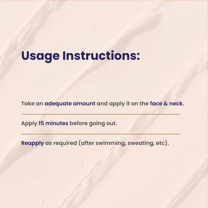Usage instructions for a skincare product on a textured beige background