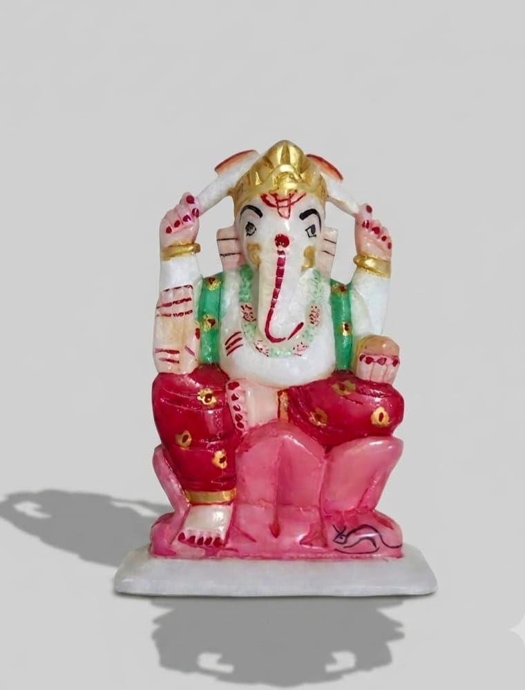 Handmade Marble Ganesha Statue, Stone sculpure, Stone Idol, Decor.