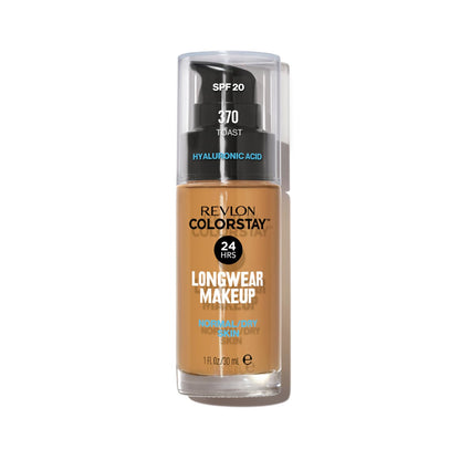 Revlon Liquid Foundation, ColorStay Face Makeup for Normal and Dry Skin, SPF 20, Longwear Medium-Full Coverage with Matte Finish, Oil Free, Toast, 1 Ounce