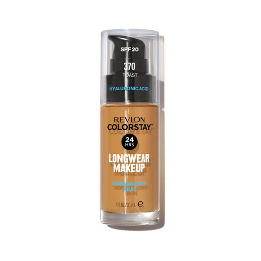 Revlon Liquid Foundation, ColorStay Face Makeup for Normal and Dry Skin, SPF 20, Longwear Medium-Full Coverage with Matte Finish, Oil Free, Toast, 1 Ounce