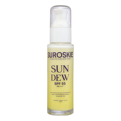 Surosokie Sun Dew SPF 55 bottle on a white background
