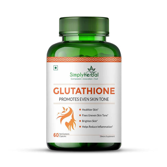 Simply Herbal L Glutathione 1000mg Capsules With Vitamin C & E for Immune Support, Healthy Radiant Skin Glowing, Antioxidant Support, Grape Seed Extract & Biotin - 60 Veg Capsules, 80 grams
