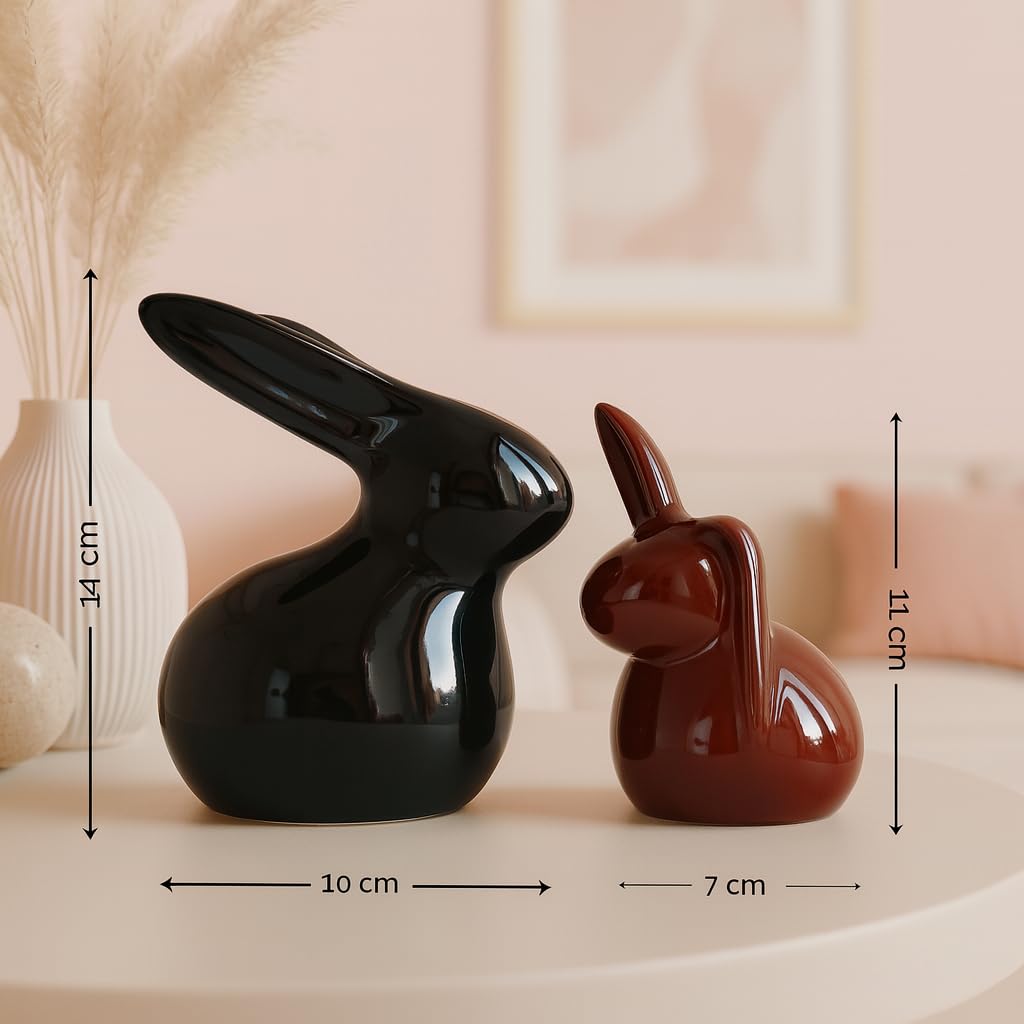 Home Décor Ceramic Rabbit Figurines (Set of 2, Black and Brown)