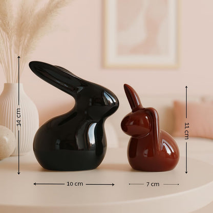 Home Décor Ceramic Rabbit Figurines (Set of 2, Black and Brown)