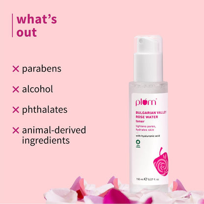 Plum Bulgarian Valley Rose Water Face Toner | for Oily Acne Prone Dry Combination Skin | with Hyaluronic Acid | Hydrating & Pores Tightening | Balances pH Levels | Alcohol-Free | Women & Men | 150ml
