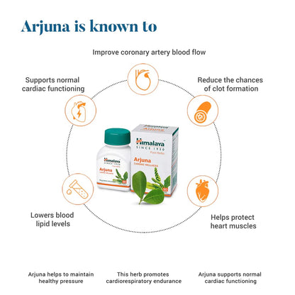 Himalaya Arjuna product with health benefits on a white background