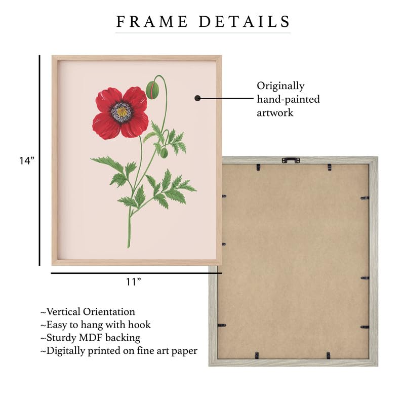 Poppy Botanical Wall Painting| Modern Art Painting for Living Room Bed Room and Office | 11 x 14 inches (Natural Frame)
