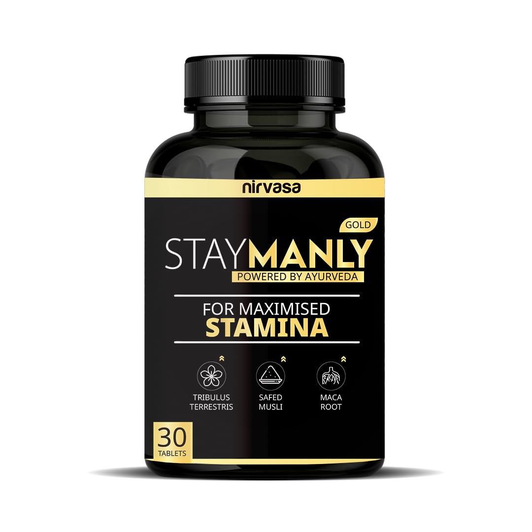 Nirvasa StayManly Gold Tablets (30 Tabs) | Ayurvedic Strength, Stamina & Performance Booster | Boosts Energy, Endurance & Vitality | Tribulus Terrestris, Ashwagandha, Safed Musli & Shilajit