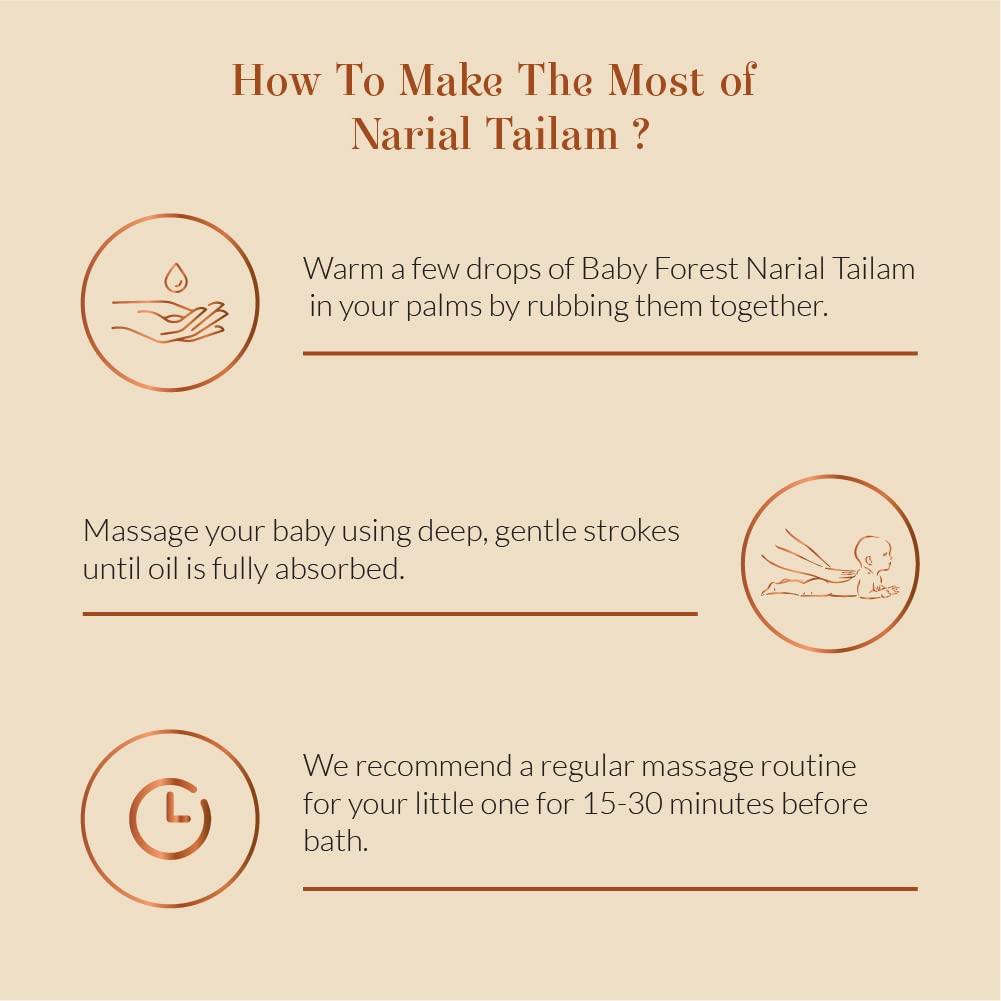 Baby Forest Narial Tailam Organic Cold Pressed Coconut Oil for Baby Skin & Hair Care | 100% Natural & Ayurvedic | Derma Safe & Cruelty-Free | Coconut Oil for Newborn Massage | 200ml