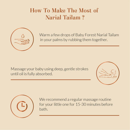 Baby Forest Narial Tailam Organic Cold Pressed Coconut Oil for Baby Skin & Hair Care | 100% Natural & Ayurvedic | Derma Safe & Cruelty-Free | Coconut Oil for Newborn Massage | 200ml