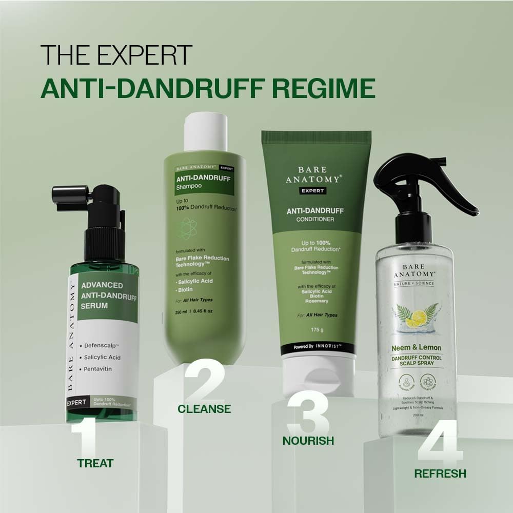 Bare Anatomy Anti-Dandruff Shampoo | Up To 100% Dandruff Reduction | ZPTO-Free | pH 5.3 | Salicylic Acid, Piroctone Olamine, Biotin & Menthol | Non-Drying Formula | Suitable for Men & Women | 250 ml