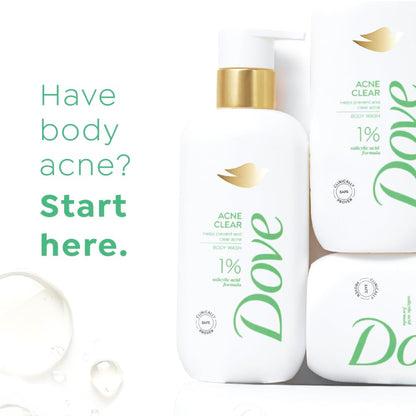 DOVE Acne Clear Serum Body Wash, 300 ml, for Clearer Skin, with 1% Salicylic Acid, Reduces Blemishes and Breakouts, Sulfate-Free, Dermatologist Approved