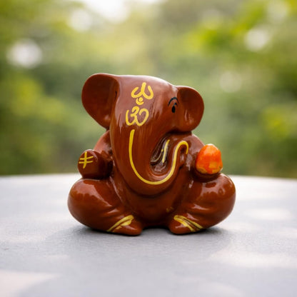 Resin Lord Ganesha Idol for Car Dashboard 5x5cm (Brown)