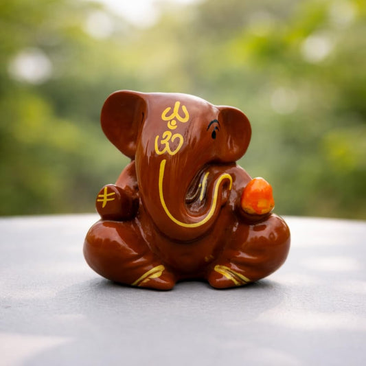 Resin Lord Ganesha Idol for Car Dashboard 5x5cm (Brown)