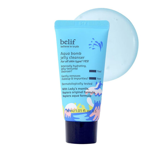 belif Aqua bomb jelly cleanser with a blue packaging on a white background