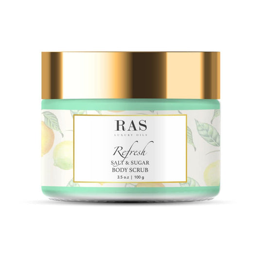 RAS Luxury Oils Refresh Hydrating Body Scrub, Exfoliates & Reduces Tan; Wild Sage & Sea Salt; Sugar & Salt Body Scrub; For Men & Women; 100g