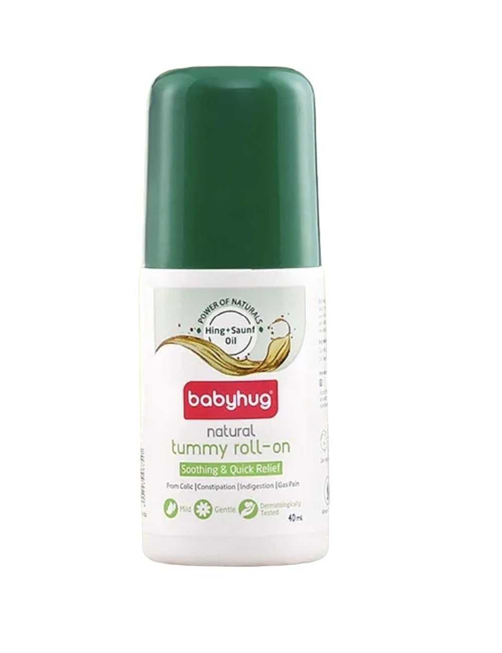 Babyhug Natural Tummy Roll-On for Babies, 40 ml, Soothing and Quick Relief from Colic, Constipation, Indigestion, with Saunf and Hing Oil
