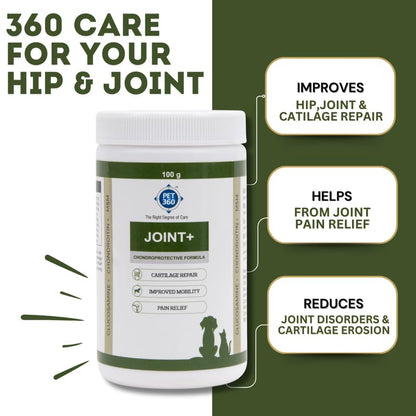 PET360 Joint+ Chondroprotective Formula - 100 gm | Hip, Joints, Cartilage Supplement for Dogs & Cats for Improved Mobility & Pain Relief with Glucosamine, Chondroitin, MSM | Suitable for All Breeds