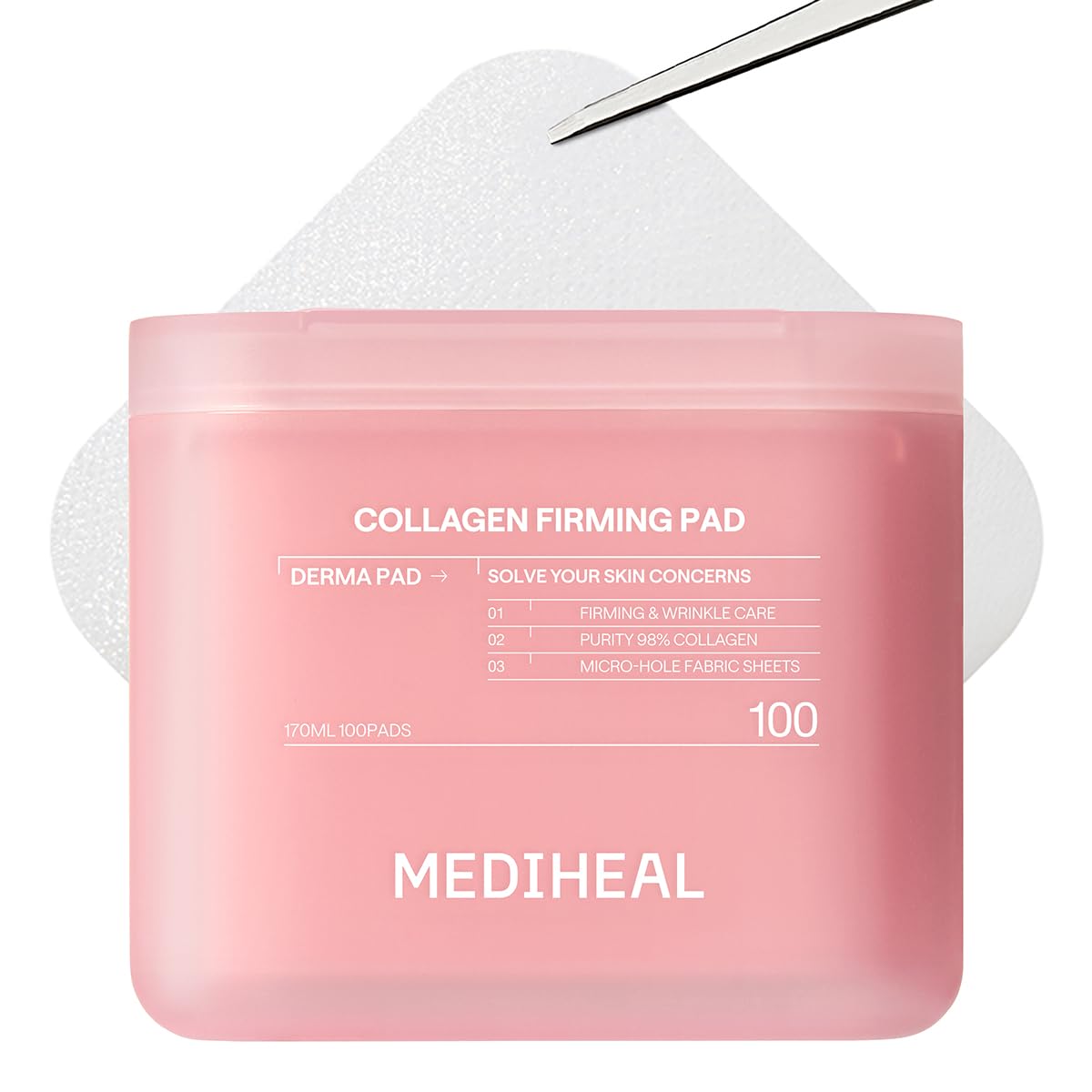 MEDIHEAL Collagen Toner Pads, Skin Firming Korean Facial Pads with 98% Low-Molecular Collagen, Peptides & Retinol, Helps Restore Skin Elasticity, Removes Wrinkles & Fine Lines, Hydrating Daily Toner, Vegan (100 Count, 170ml)