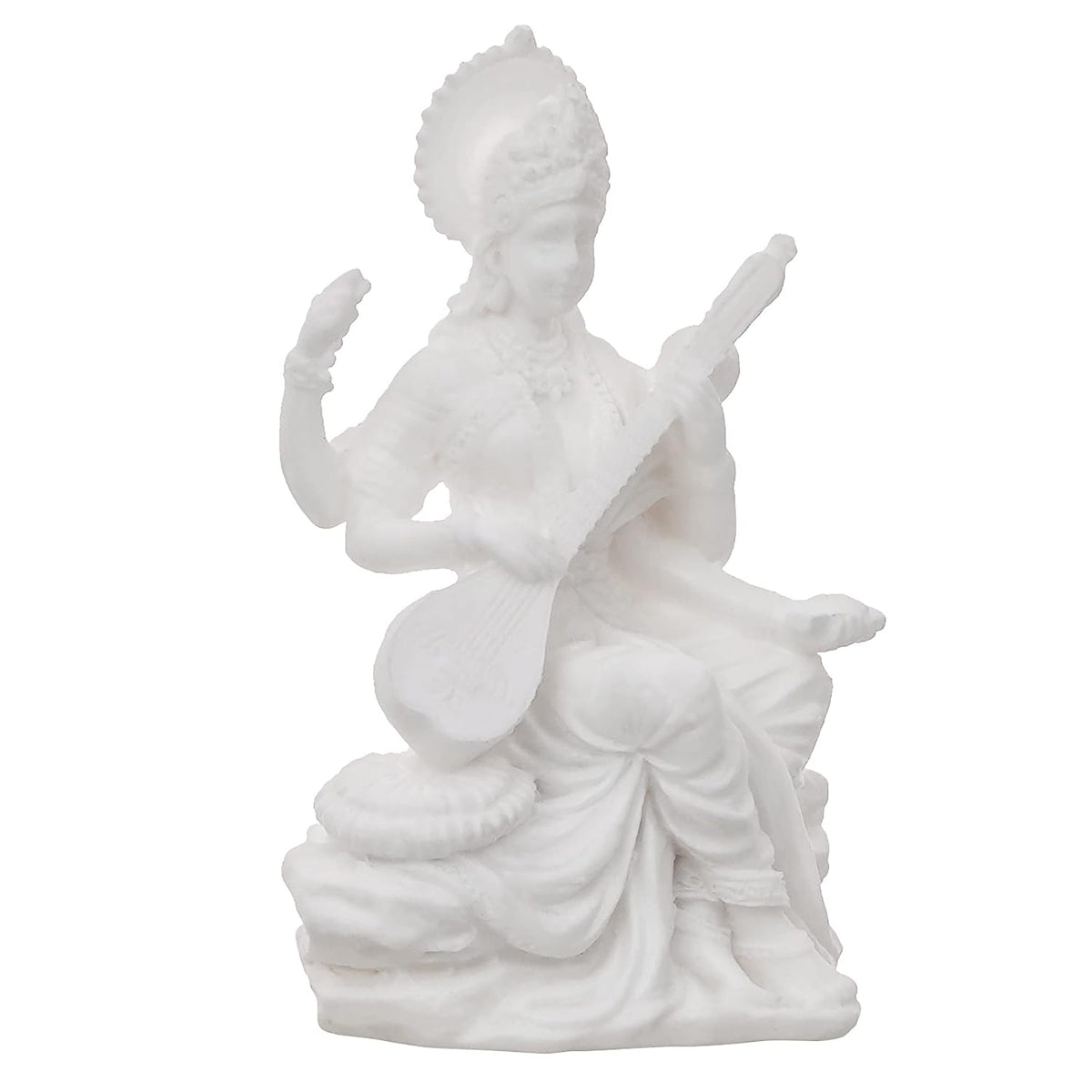 White Resin Goddess Saraswati Idol Playing Veena|Saraswati Murti for Home Temple Pooja Room Study Table School Library|Saraswati Statue Hindu Goddess of Knowledge Music Art Wisdom Learning