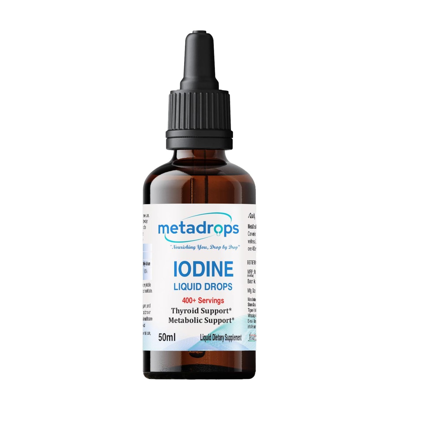 METADROPS Iodine Liquid Drops – 400+ Servings Supports Thyroid Function & Energy Levels | Fast-Absorbing & Easy-to-Use | | 50ml Bottle