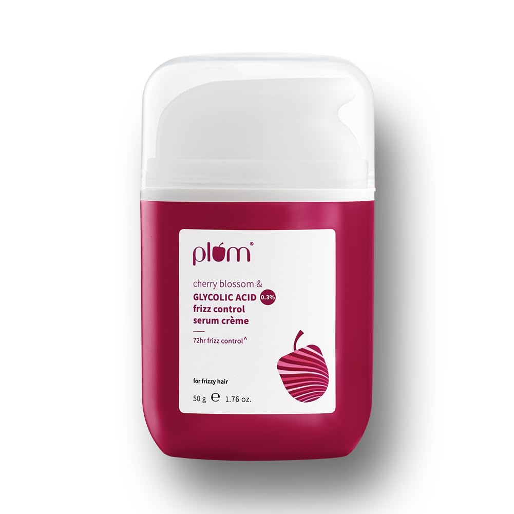 Plum Cherry Blossom & 0.3% Glycolic Acid Frizz Control Hair Serum Crème | 72-hr humidity-proof | Tames frizzy hair | Leave-in Hair Serum | Heat & UV protection | 50g