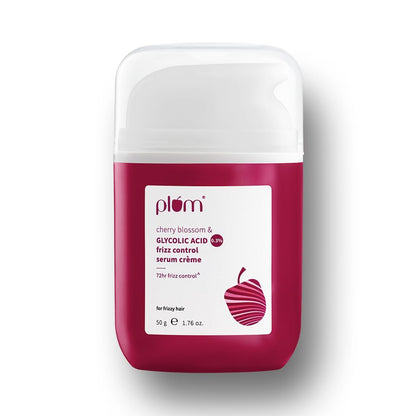 Plum Cherry Blossom & 0.3% Glycolic Acid Frizz Control Hair Serum Crème | 72-hr humidity-proof | Tames frizzy hair | Leave-in Hair Serum | Heat & UV protection | 50g