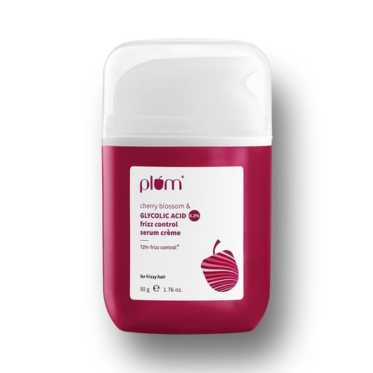 Plum Cherry Blossom & 0.3% Glycolic Acid Frizz Control Hair Serum Crème | 72-hr humidity-proof | Tames frizzy hair | Leave-in Hair Serum | Heat & UV protection | 50g