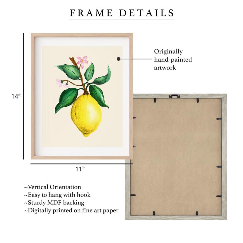 Zingy Lemon Botanical Wall Painting| Modern Art Painting for Living Room Bed Room and Office | 11 x 14 inches (Natural Frame)
