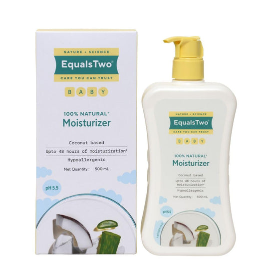 EQUALSTWO by Zydus Baby Moisturizer, 500ml, 100% Natural Coconut based Daily Baby Skin Care Body Lotion for Nourishing Skin, All Skin Types, PH 5.5, Dermatalogically Tested, No Parabens No Sulphates, (Pack 1)