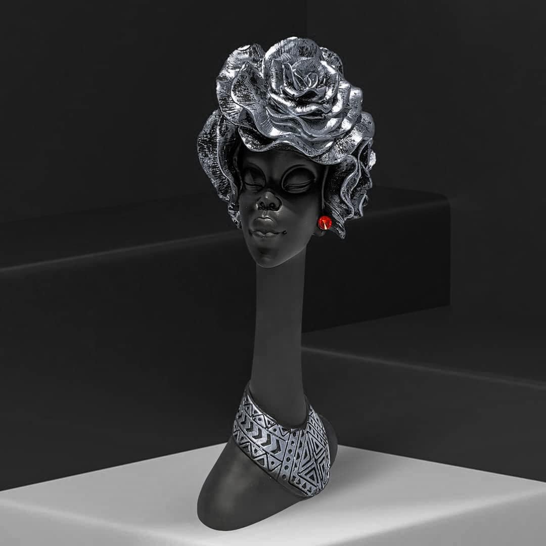 Home Decor Resin African Lady Showpiece (Black, Pack of 1)