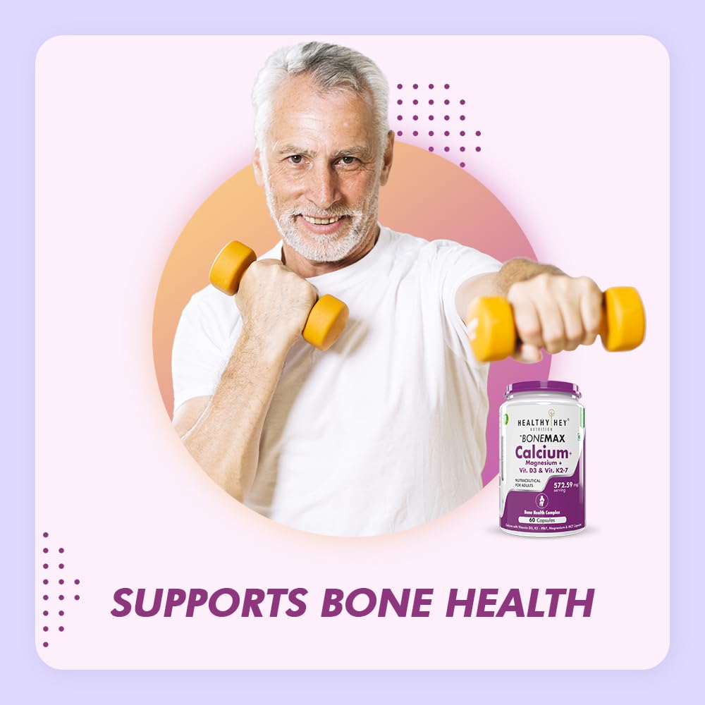 Zephivo HealthyHey Nutrition Vegan Calcium with Magnesium, Vitamin D3 & Vitamin K2- Mk7 - BoneMax - Bone Health Complex - 60 Vegetable Capsules
