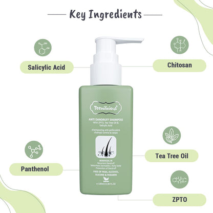 Teenilicious Anti Dandruff Shampoo for Women & Men | Natural Tea Tree Oil with 1.0% Salicylic Acid | Shampoo for Dandruff and Itchy Scalp | Free from Alcohol, Silicones, Paraben & Sulphates - 100ml