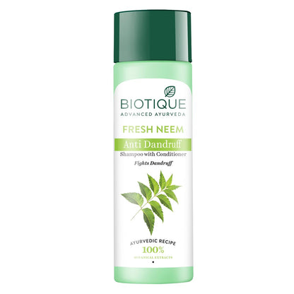 Biotique Fresh Neem shampoo bottle on a white background