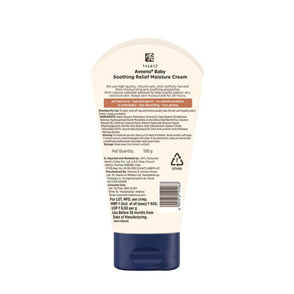 Aveeno Baby Soothing Relief Moisture Cream 100G | 24 Hr Protection for Dry, Itchy, Sensitive Skin | Clinically Proven | Active Oats|Us Pediatrician Recommended | Hypoallergenic, Fragrance-Free & Paraben-Free