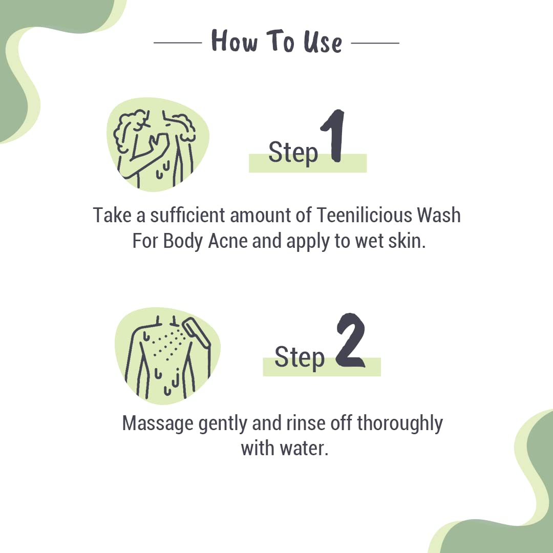 Teenilicious Body Acne Wash with 1% ww Salicylic Acid & Tea Tree Oil | Reduces Acne Breakouts, Acne Scars | Chemical & Paraben Free | for All Skin Types for Women & Men - 100ml