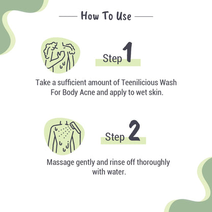 Teenilicious Body Acne Wash with 1% ww Salicylic Acid & Tea Tree Oil | Reduces Acne Breakouts, Acne Scars | Chemical & Paraben Free | for All Skin Types for Women & Men - 100ml