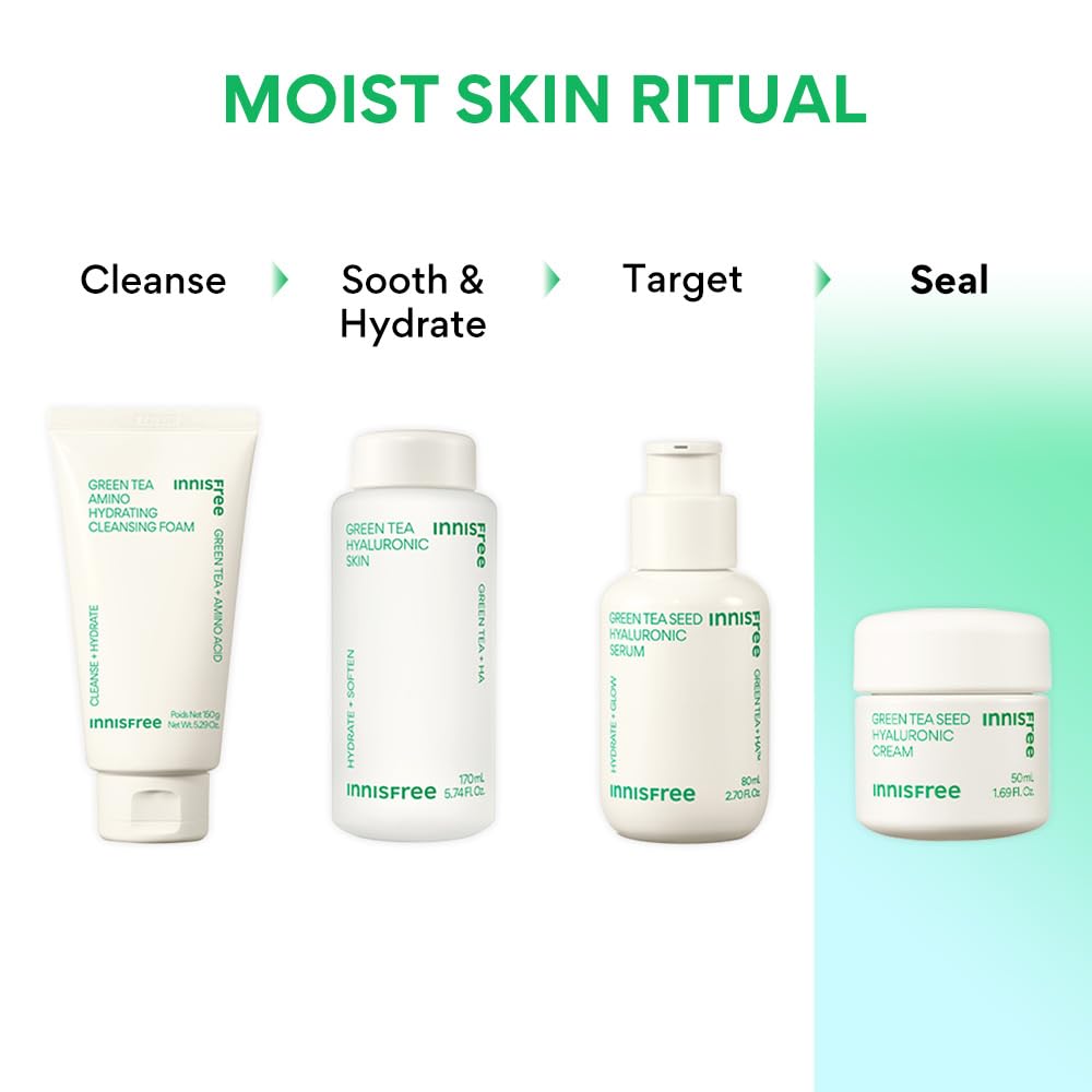 Innisfree Green Tea Seed Moisturiser with Hyaluronic Acid 50Ml| Hydrating & Soothing Face Cream | Non oily & Sticky | Korean Skincare for Dry & Dehydrated Skin For Dry Skin, Normal & Sensitive Skin